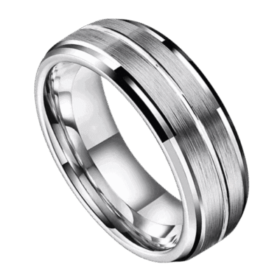 mens silver wedding ring tungsten 8mm. Modern band for anniversary or engagement in all sizes