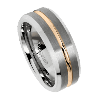 silver mens ring brushed tungsten with rose gold centre band for wedding anniversary engagement ring in all sizes