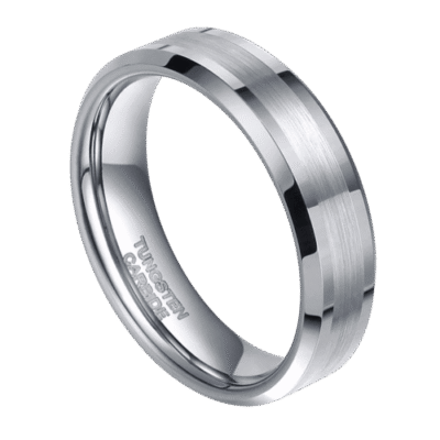 Mens silver ring made from tungsten Mens Silver Master brushed silver ring with polished edges in 6mm and 8mm