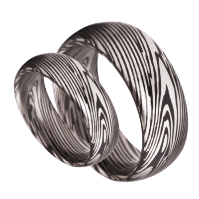 silver mens ring with black waterfall modern design like damascus steel 6mm or 8mm tungsten in all sizes for wedding engagement and anniversary