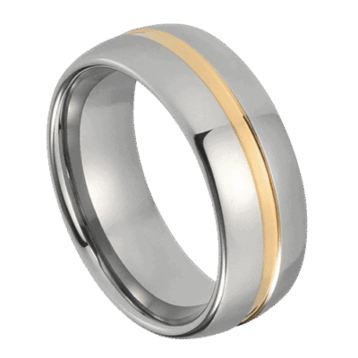 silver mens wedding ring with gold band. 8mm tungsten perfect for anniversary or engagement