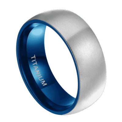 silver mens ring wedding anniversary engagement band silver blue inside brushed  titanium band 6mm 8mm in all sizes