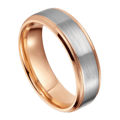 silver mens ring with rose gold rims tungsten wedding anniversary engagement band in all sizes