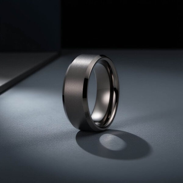 Mans gunmetal grey fashion statement ring. Made with tungsten carbide for superior strength and durability.