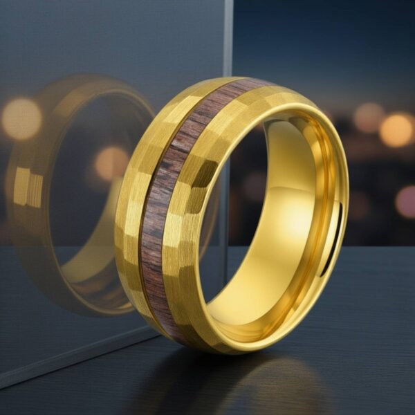 The Splendour gold and antler tungsten ring for men — wedding, anniversary, or eternity band.