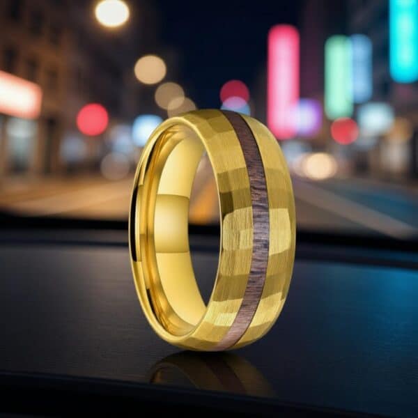 Men’s gold tungsten wedding band with antler inlay, The Splendour — personalised ring for gents.
