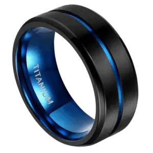 Men's Black and Blue Titanium Ring