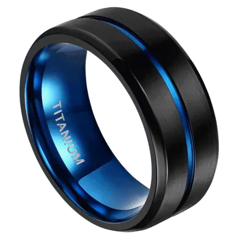 Men's Black and Blue Titanium Ring