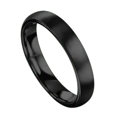 Close-up of the Raven 4mm black titanium ring with a slim brushed matte finish and minimalist design on a white background.
