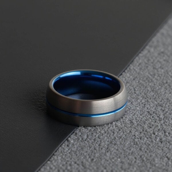 Mans Ring - Tungsten - Blue and Gunmetal Grey