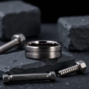 Mens Wedding Ring Engagement Ring in Gunmetal Grey Stealth