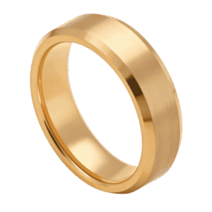 A stylish mens tungsten ring in gold. Perfect both as a mans wedding band or a fashion statement ring for gents. Add a custom ring engraving