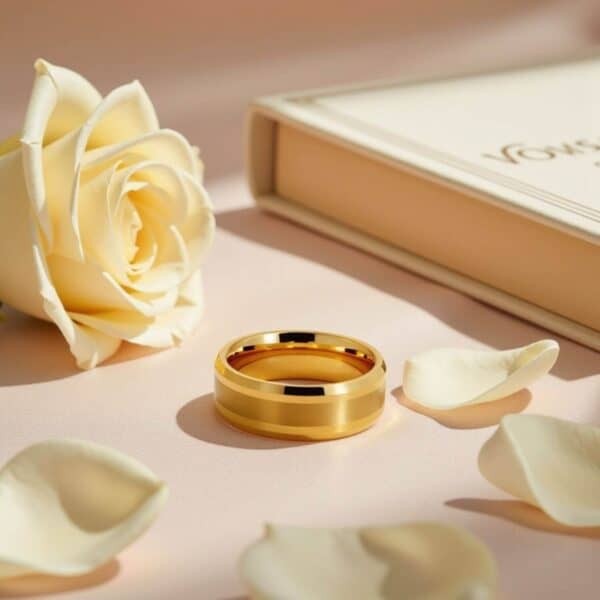 Gold Tungsten Ring for Him - Male Wedding Band