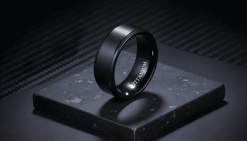 Acute men’s black engagement ring with a minimalist matte finish — a stylish and durable choice for modern promises, proposals, or everyday wear.