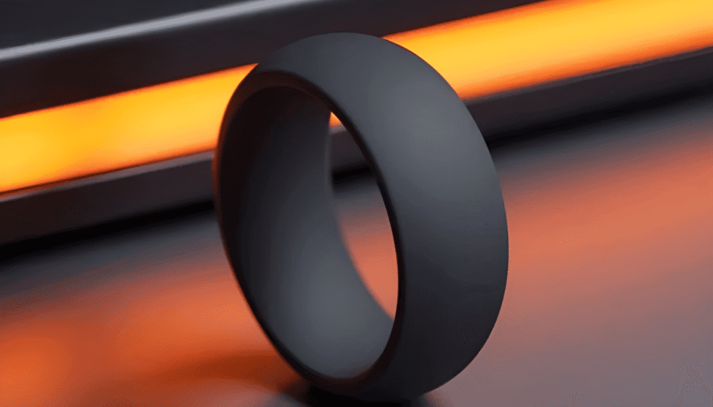 Charman men’s silicone fashion ring in dark grey, styled as a modern, lightweight band for casual and active wear.