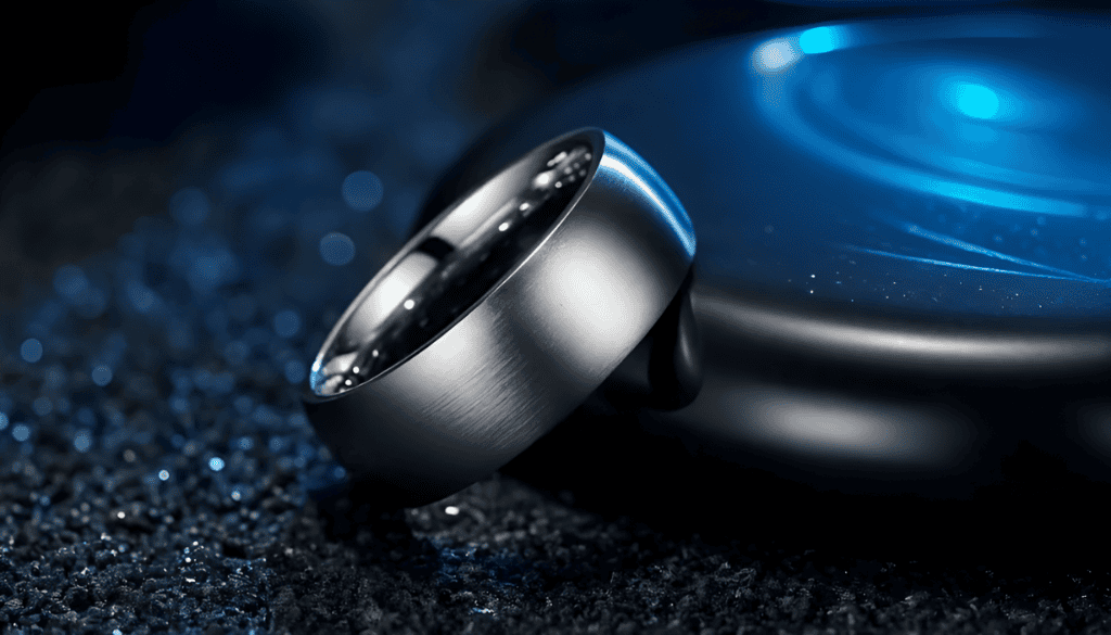 Tranquil men’s ring in brushed silver titanium, featuring a minimalist matte finish — lightweight, durable, and ideal for weddings, engagements, or understated everyday style.