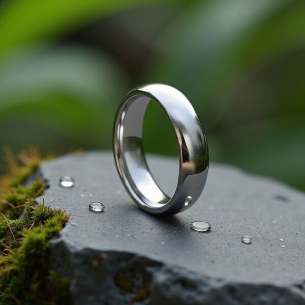 Gents engagement ring or promise band for him. White gold tungsten slim style ring.