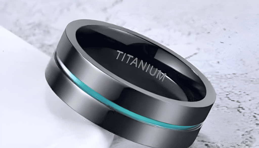 Rainbow titanium men’s wedding and engagement ring designed for Pride, featuring vibrant colours and a polished finish that celebrates LGBTQ+ identity and love