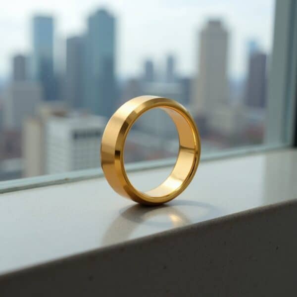 A sophisticated yet super strong ring for men. Made with tungsten, this gold ring for males is the perfect choice as a fashion ring or as a mans statement ring.