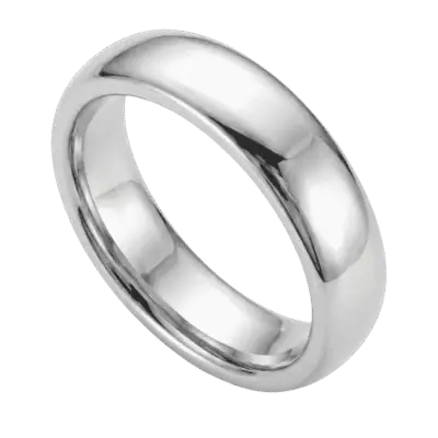 Close-up of the Legacy polished white gold tungsten ring showcasing its bright polished finish and contemporary design.