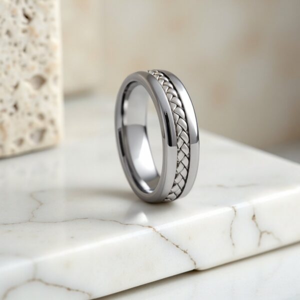 Silver tungsten braided ring, bold statement ring for men, perfect as male engagement ring or gents eternity ring.