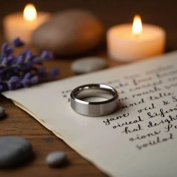 Custom engraved white gold tungsten ring for men with brushed centre. A stunning ring that can be made truly unique with a personalised ring engraving.