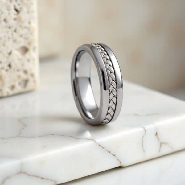 Silver tungsten braided ring, bold statement ring for men, perfect as male engagement ring or gents eternity ring.