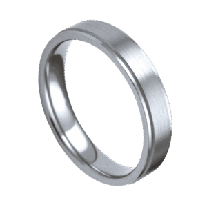Slim 4mm silver titanium ring for men with brushed centre and polished edges, ideal as a wedding band, engagement ring, or statement ring for him.