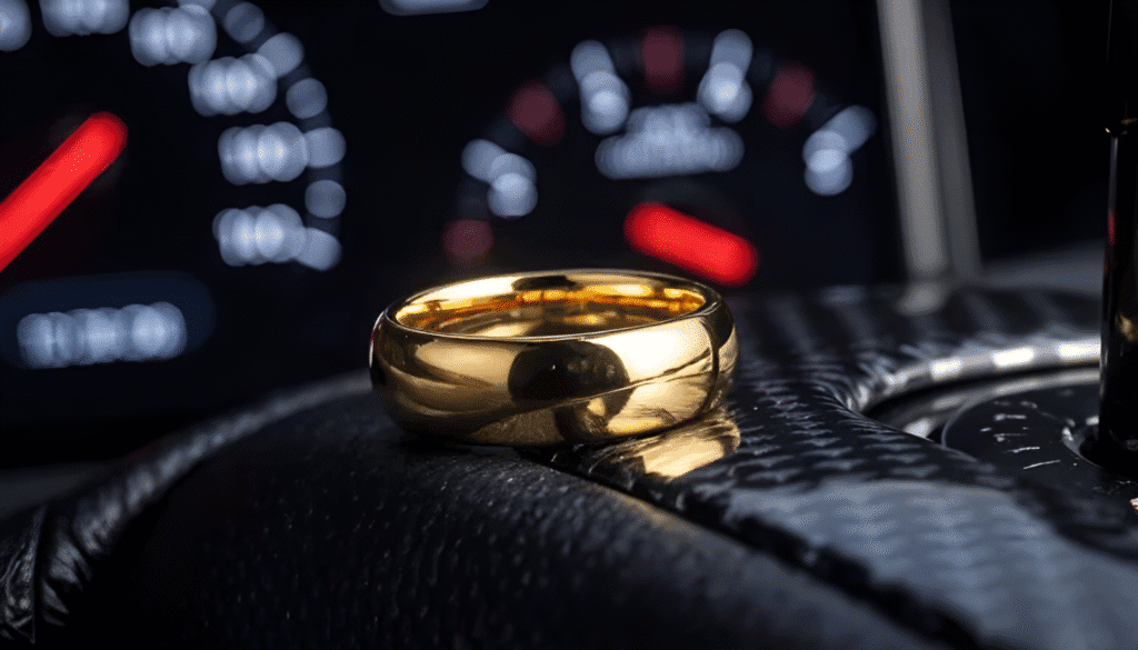 King men’s tungsten wedding ring with a polished silver finish, shown with personalised engraving option.