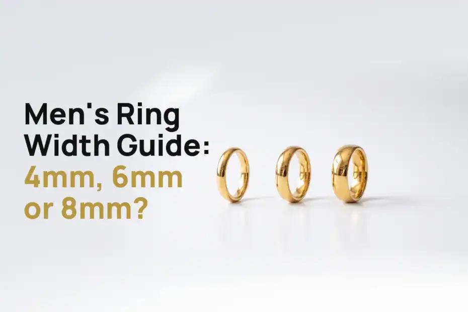 Men's ring width guide: 4mm, 6mm and 8mm gold tungsten rings side by side