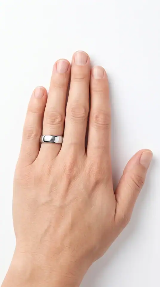 Resolve silver titanium ring from Newman Bands worn on a man's ring finger