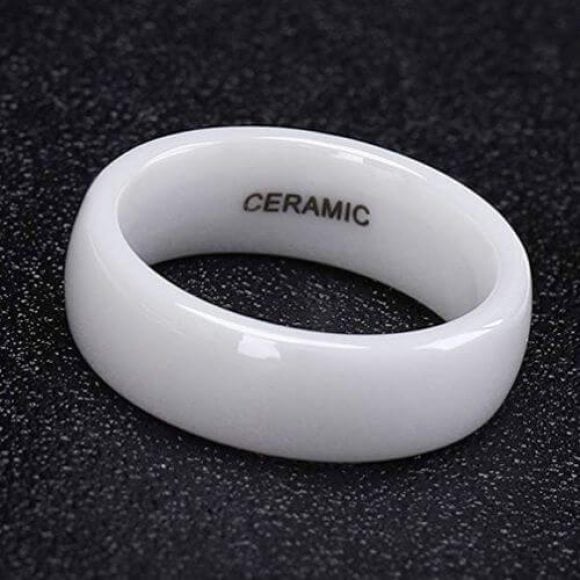 Snow Drift – Man’s Ceramic Ring – Polished White Man's Ceramic Ring - White 6mm polished domed modern style design band