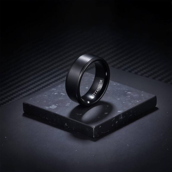 Acute – Innovative Mens Wedding Band or Engagement Ring – Black Titanium Black Titanium Ring for Men