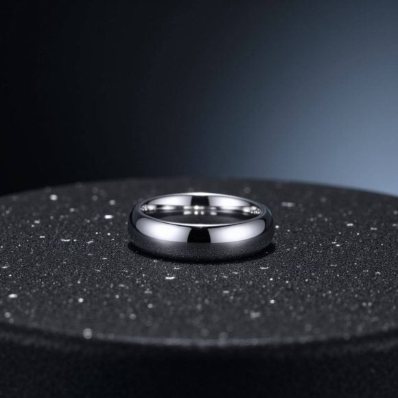 Silver tungsten ring for men. Classic dome shaped mens wedding band