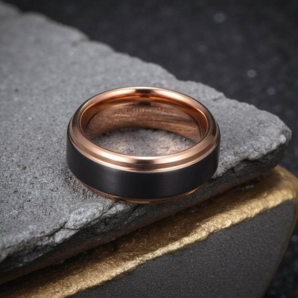 Florence-male-wedding-band-black-tungsten-ring-rose-gold-detail-eternity-promise-engagement-fashion-ring-for-him