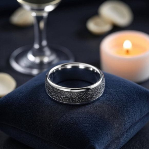 Guys Tungsten and Meteorite Ring