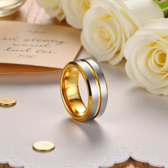 Imperial – Gents Personalised Ring – Your Own Ring Engraving Innovative mens ring design with contrasting gold and silver tungsten