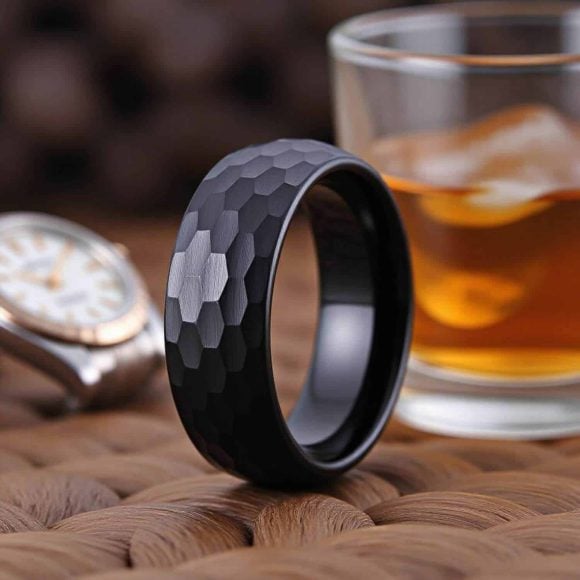 Luna – Hammered Effect Mens Black Tungsten Ring Hammered effect mens ring made with black tungsten