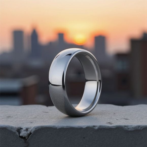 Resolve – Gents wedding band made with silver titanium – add a personalised ring engraving Titanium ring for men - silver wedding band for guys. Add a custom ring engraving