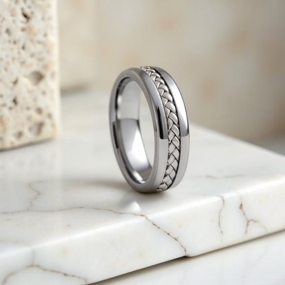 Silver tungsten braided ring, bold statement ring for men, perfect as male engagement ring or gents eternity ring.