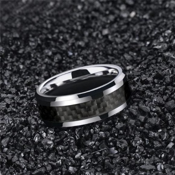 The Analyser – Silver and Black Men’s Ring Polished silver and black ring for men