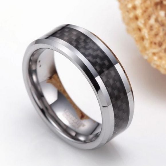 The Analyser – Silver Tungsten Men’s Ring with Carbon Fibre Inlay Men's Tungsten Ring with Carbon Fibre Inlay