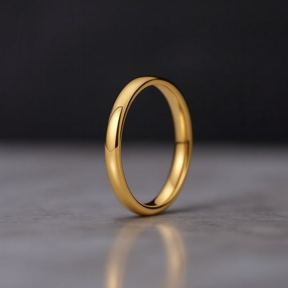 Graceful – Polished Gold Mens Wedding Band, Anniversary Ring, or Engagement Band – Mens Gold Titanium Ring with Custom Ring Engraving Polished gold titanium ring for men, 4mm or 6mm versatile wedding band or eternity statement ring with personalised engraving
