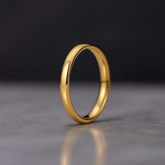 Polished gold titanium ring for men, 4mm or 6mm versatile wedding band or eternity statement ring with personalised engraving