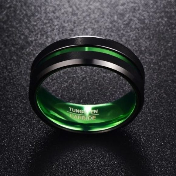 Shamrock – Men’s Black Ring with Green Men's Tungsten Ring - Black with Green