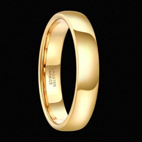 Mens Gold wedding ring band 4mm Width modern traditional style design tungsten