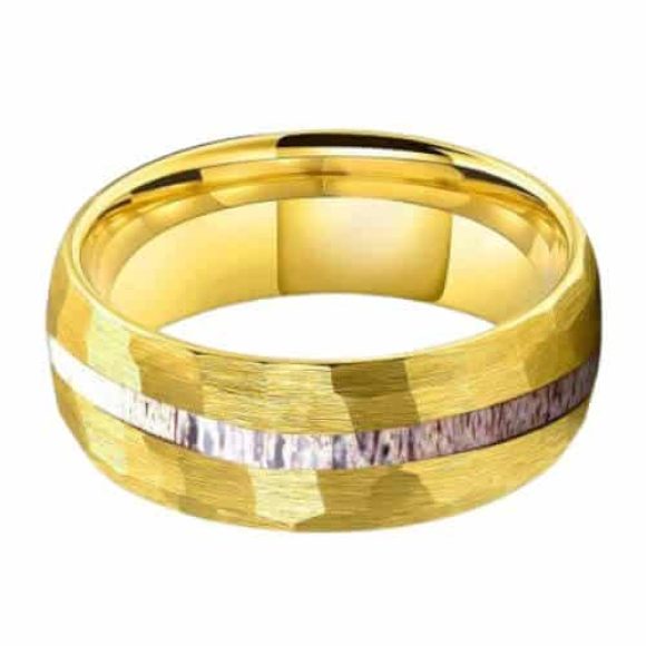 mens anniversary ring of hammered Effect Tungsten Ring in Gold