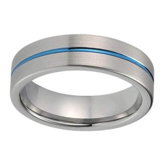 silver blue ring for men modern style design 6mm tungsten