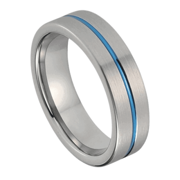 mens silver ring wedding anniversary engagement band 6mm brushed tungsten blue centre groove all sizes