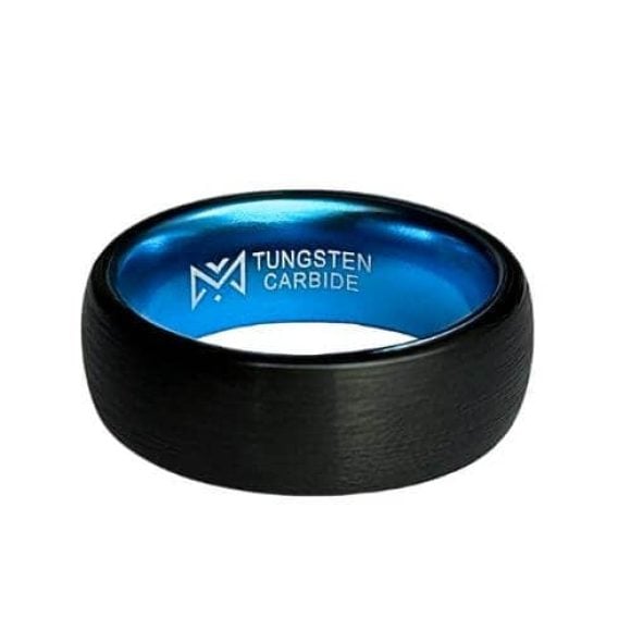 Valley – Men’s Wedding Band / Engagement Ring – Black and Blue Black Gent's Band with Blue Rims and Interior